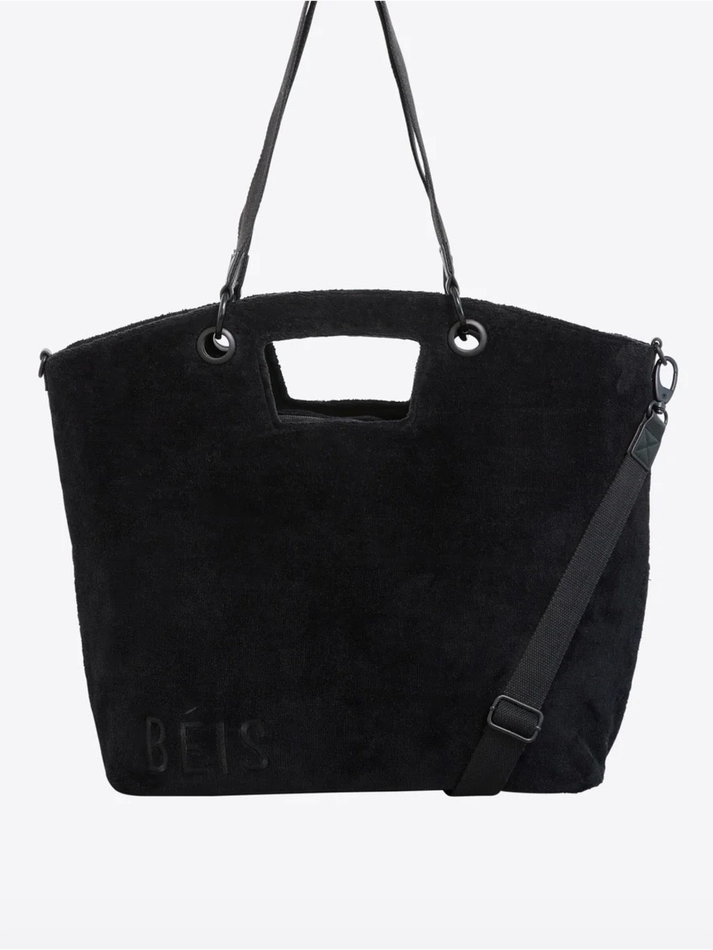 Beis Black Terry Tote Bag with Removable Strap